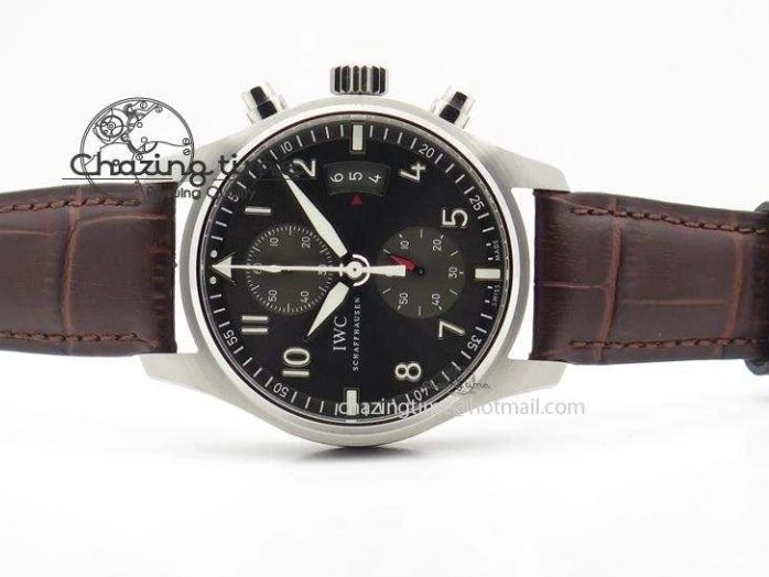 MIROTIME 0822 Cozy Pilot Chrono SS IW387802 V6F 1:1 Best Edition On Brown Leather Strap A 7323